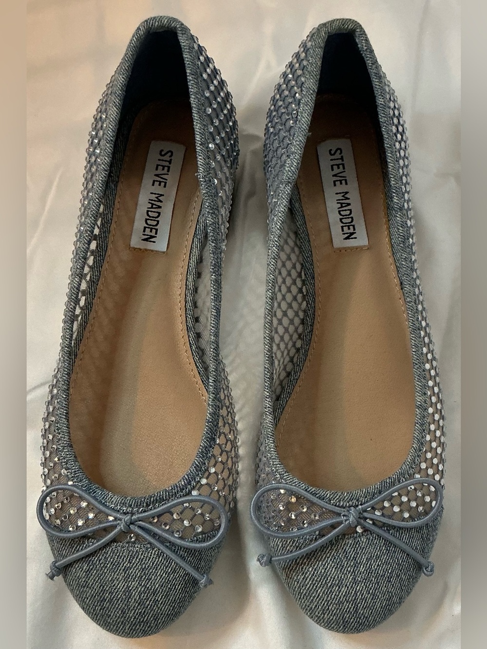 Steve Madden Cherish Rhinestone Mesh Ballet Flats Denim Blue Size 7.5
